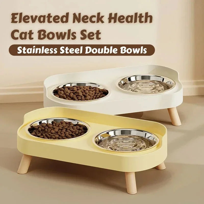 Colorful Elevated Pet Feeder With Neck Support And Dual Bowls