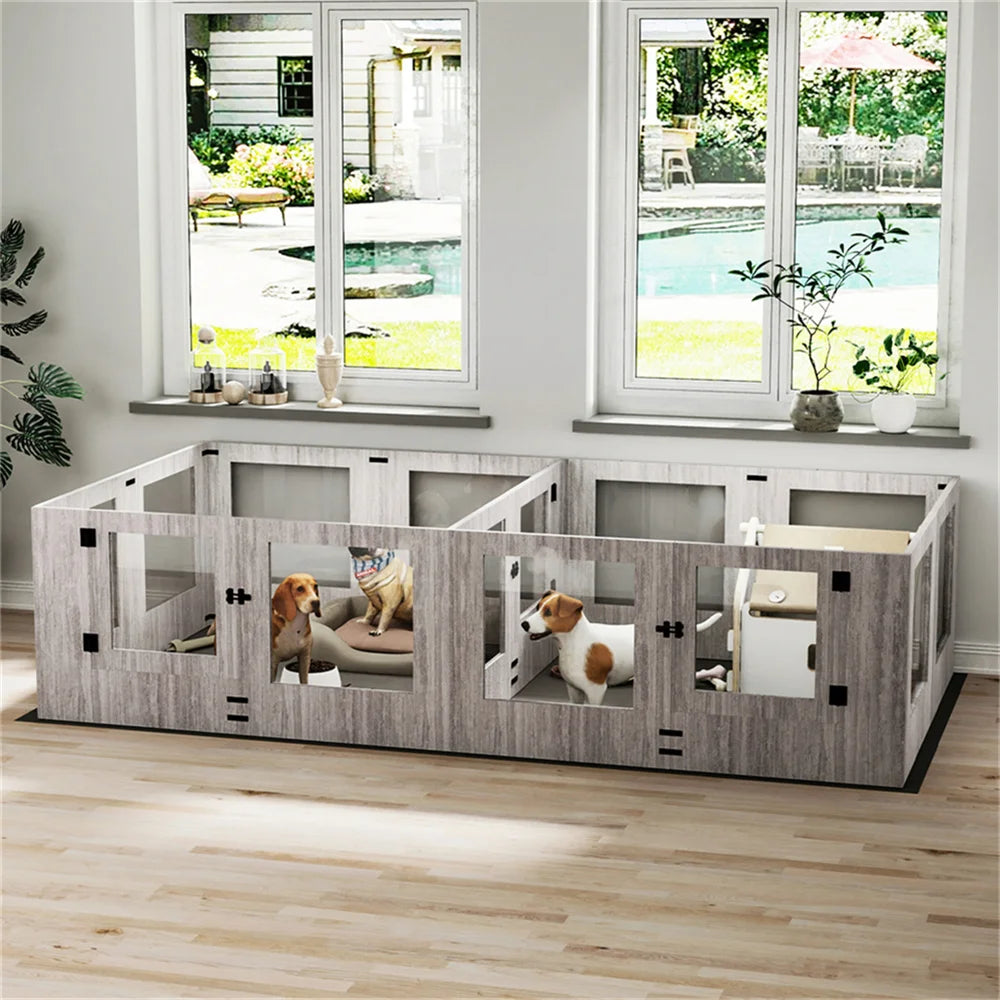 Borwart Tempered Glass Dog Playpen With Waterproof Mat And Rails