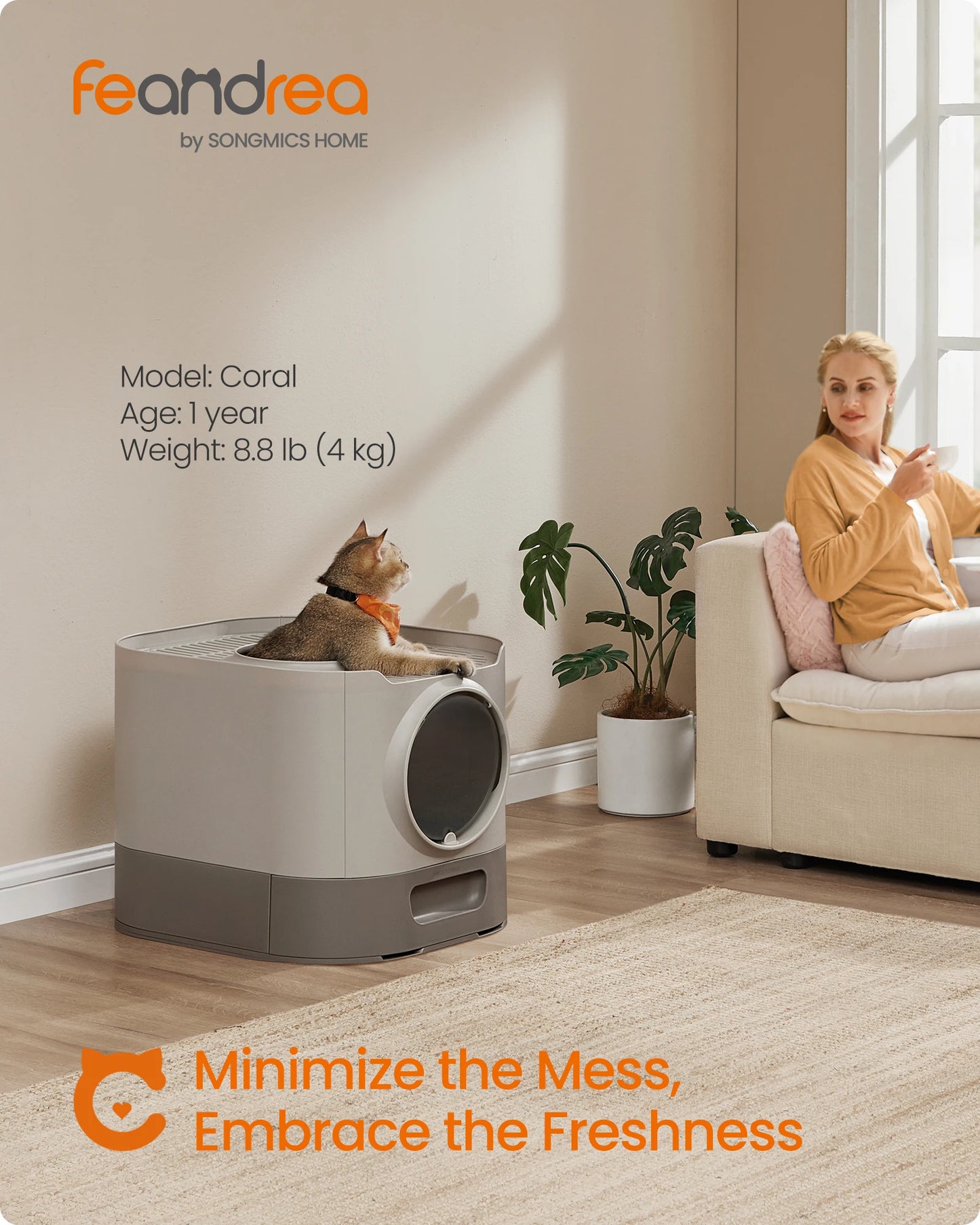 Feandrea Enclosed Cat Litter Box With Slide Out Tray