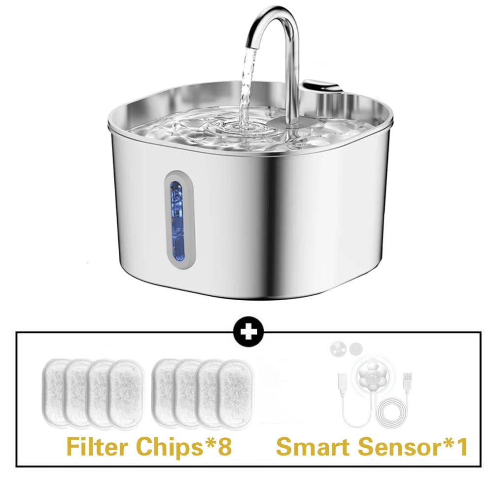 Stainless Steel Cat Water Fountain With LED Window