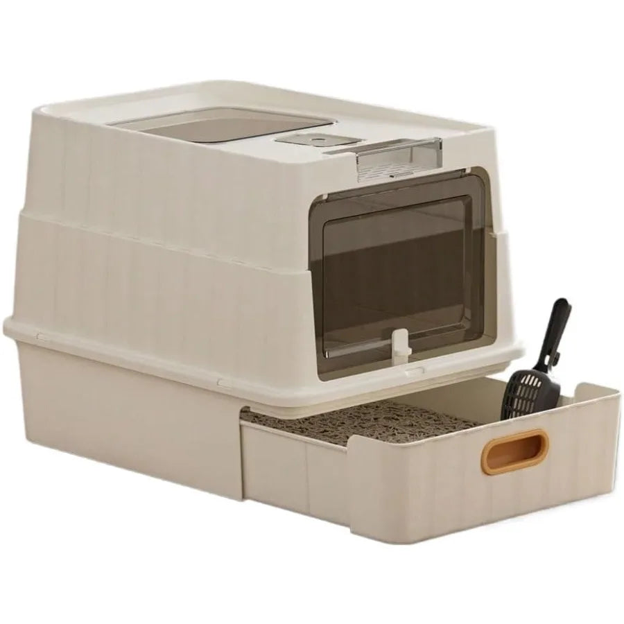 Drawer Style Enclosed Cat Litter Box With Pull Out Tray