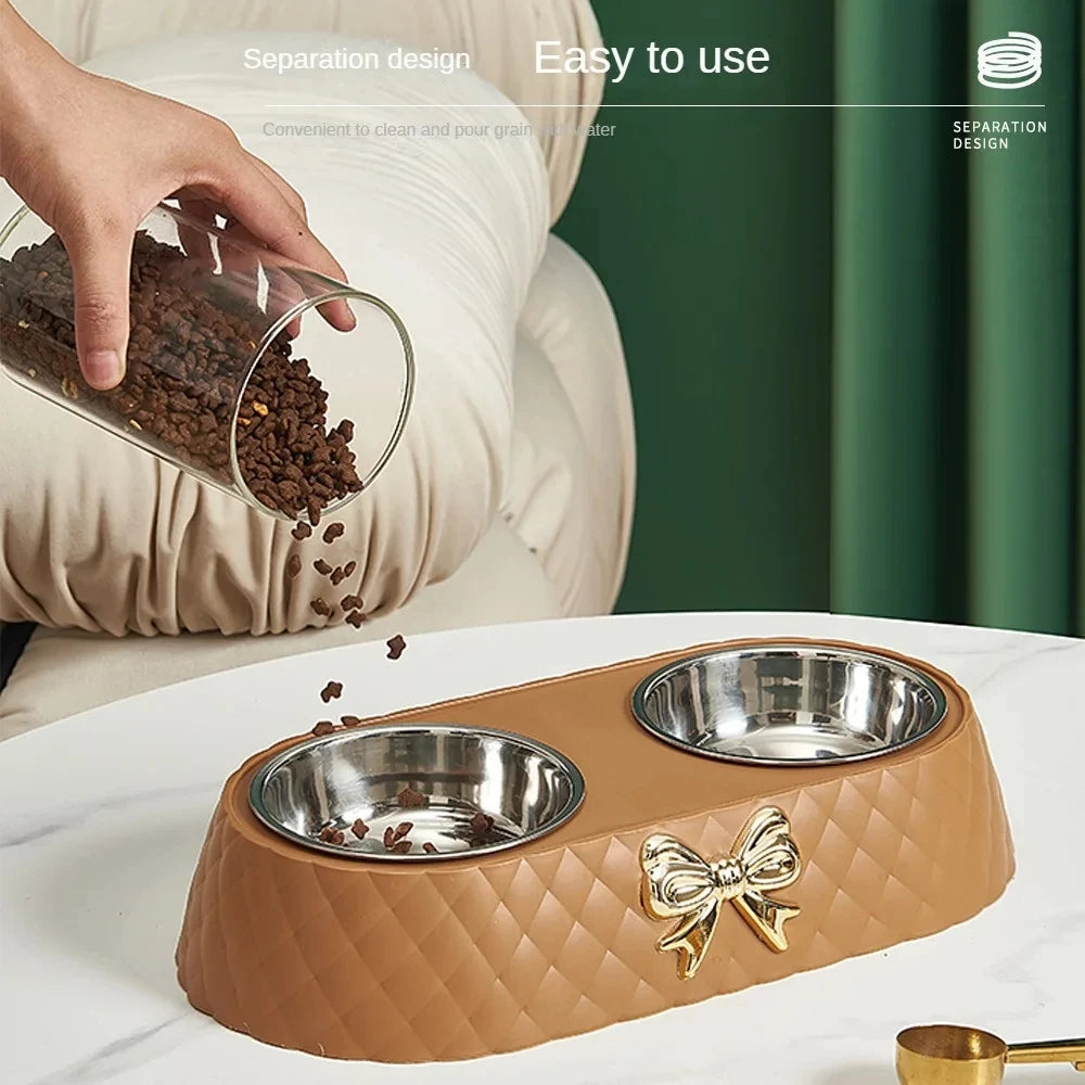 Durable Dual Pet Feeding Bowls With Stainless Steel Bowls