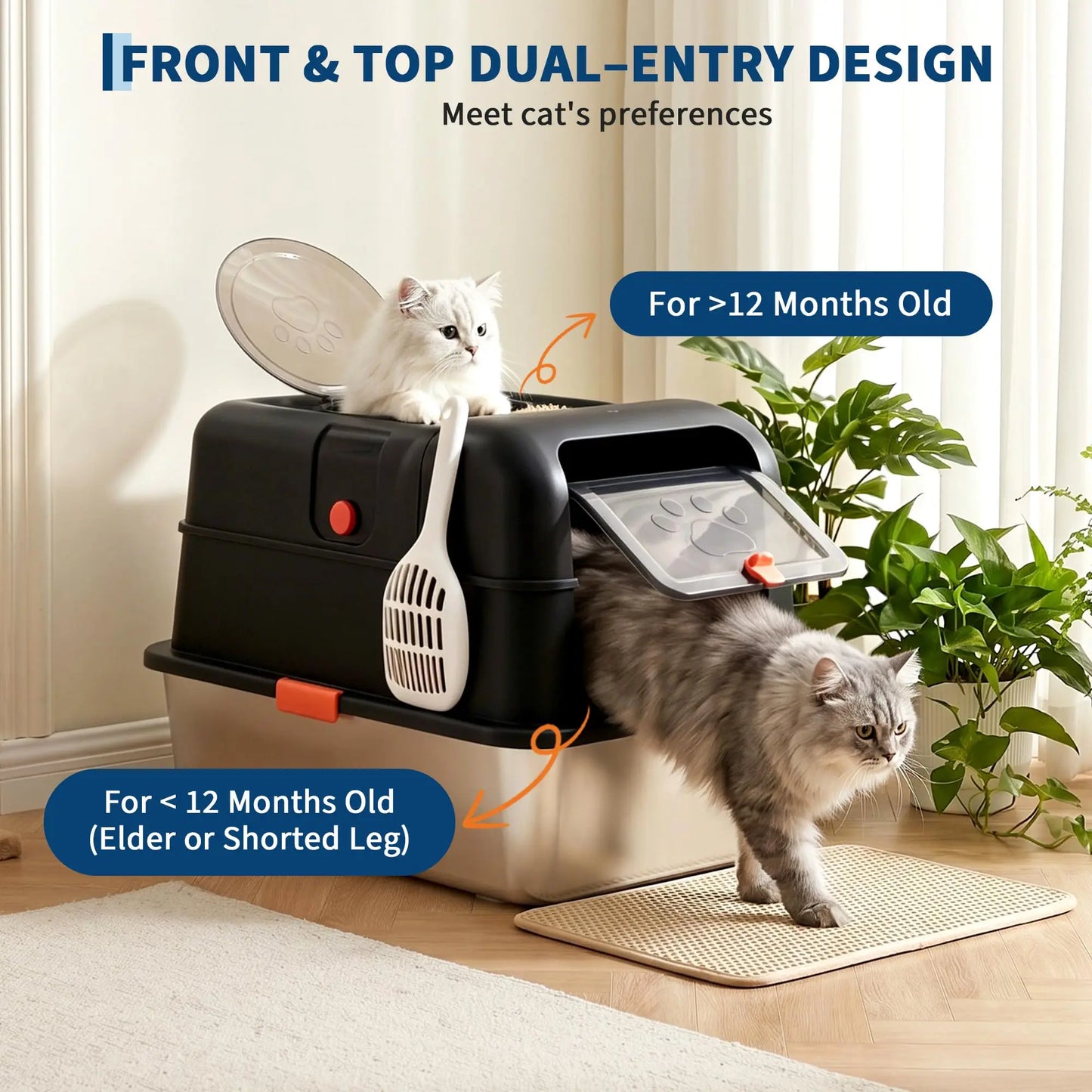 Studyset Enclosed Stainless Steel Litter Box For Multi Cat Home