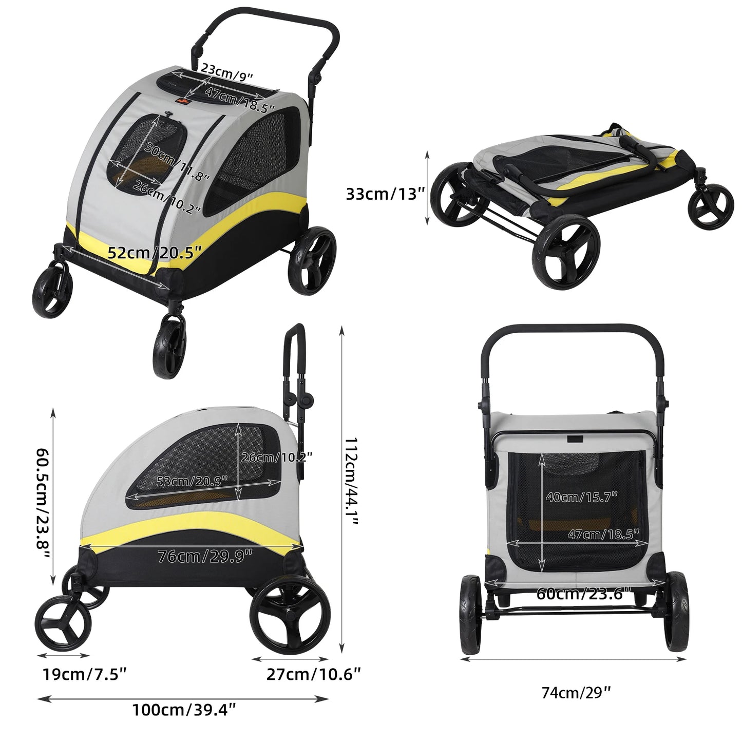 Dog Stroller for Two Dogs Foldable Pet Pram with Wheels