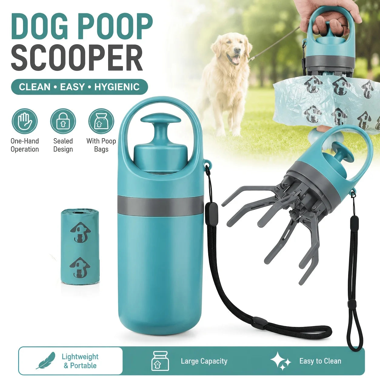 Portable Dog Poop Scooper Pack With Waste Bag Dispenser