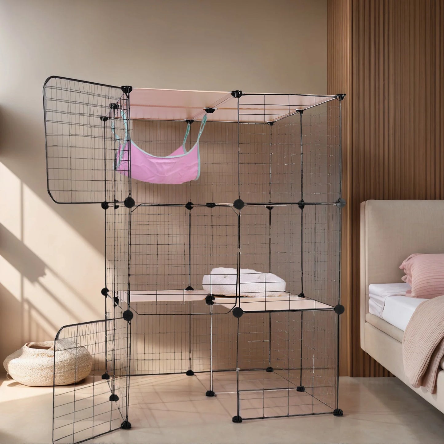 3 Tier Detachable Cat Cage With Hammock And Bed Playpen
