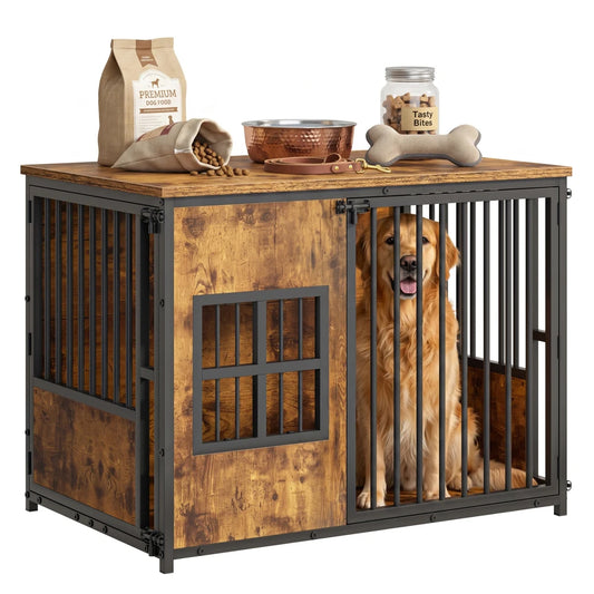 Indoor Wooden Metal Dog Crate Furniture With Storage Top