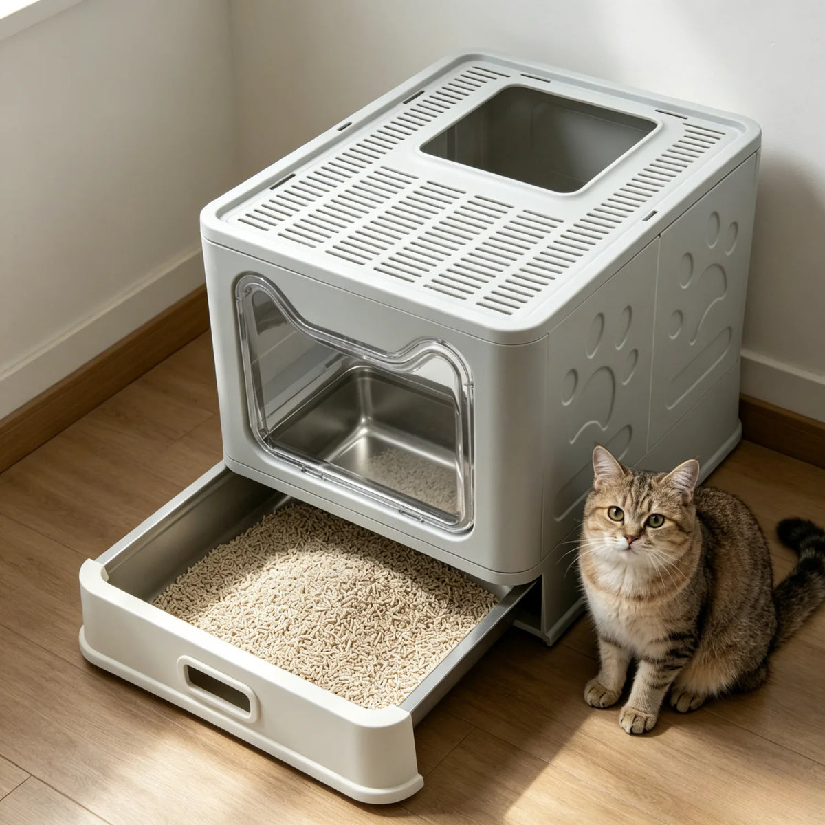 Large Front Entry Top Exit Cat Litter Box With Lid And Scoop
