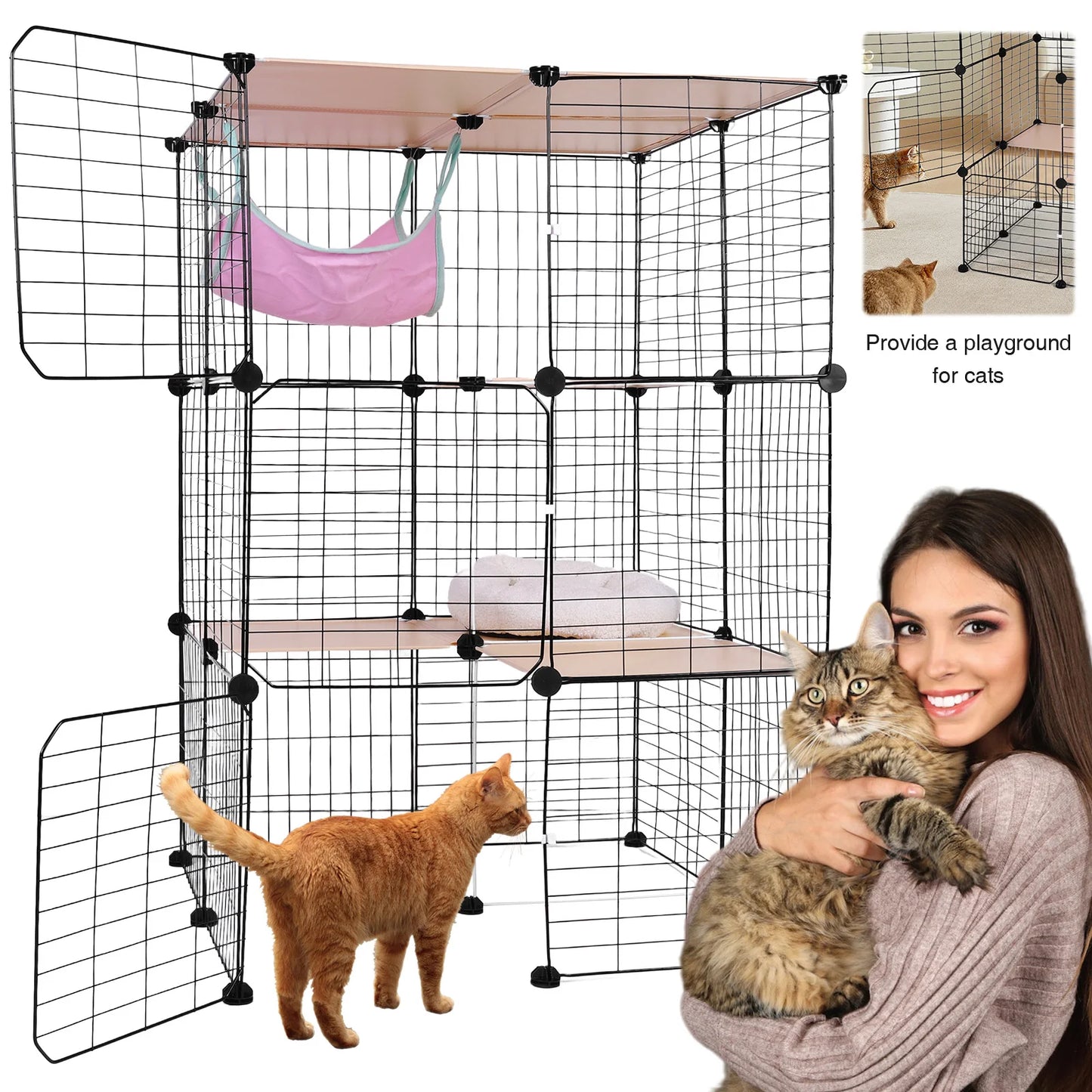 3 Tier Detachable Cat Cage With Hammock And Bed Playpen