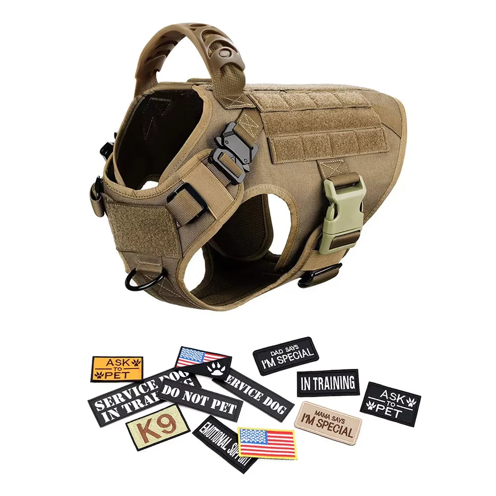 Military Large Dog Harness Vest Kit With Leash Patches Malinois