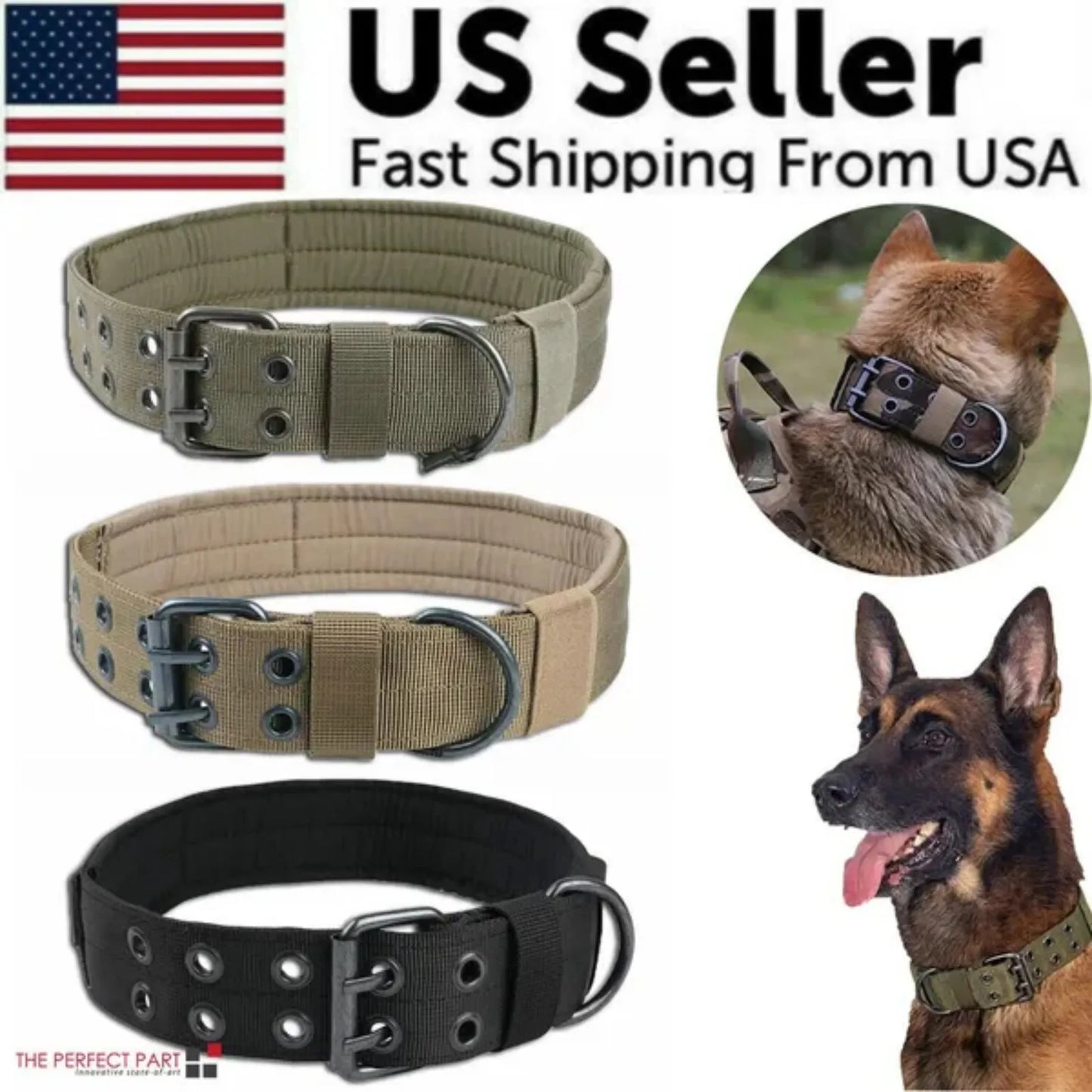 Tactical Heavy Duty Nylon Dog Collar With Metal Buckle