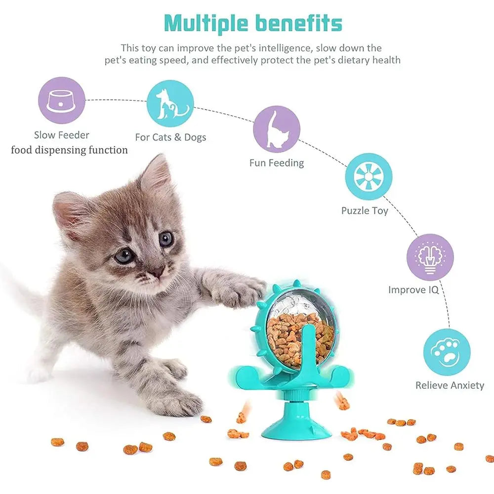 Interactive Cat Treat Dispenser Toy With 360 Degree Windmill