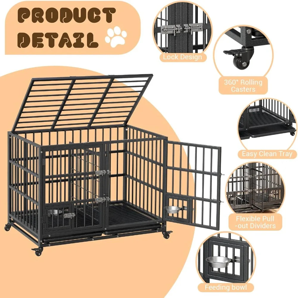 Garvee Heavy Duty Metal Dog Crate With Secure Dual Latches