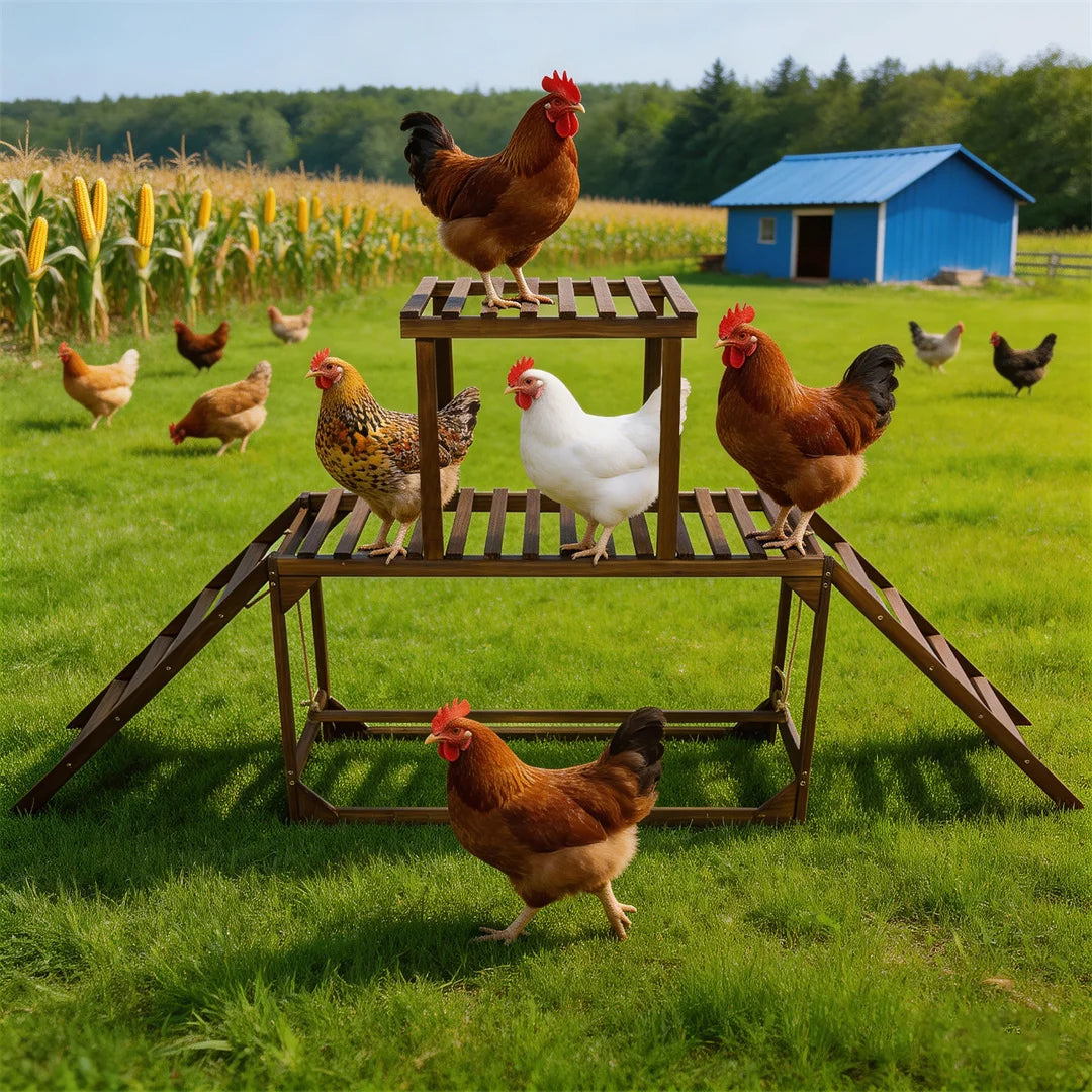 Pine Wood Chicken Perch Swing With Roosting Bars And Ladder