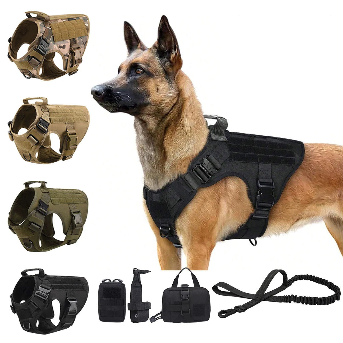 Tactical Dog Harness With Molle Pouches For Medium To Large Dogs