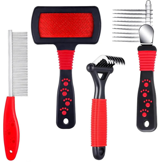 Pet Grooming Kit With Dematting Combs And Slicker Brush