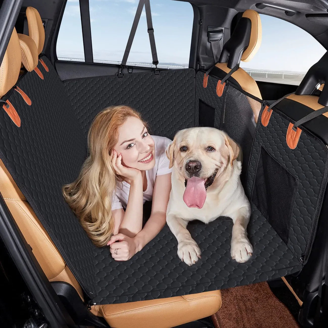Car Back Seat Pet Cover Waterproof Protector With Safety Belt