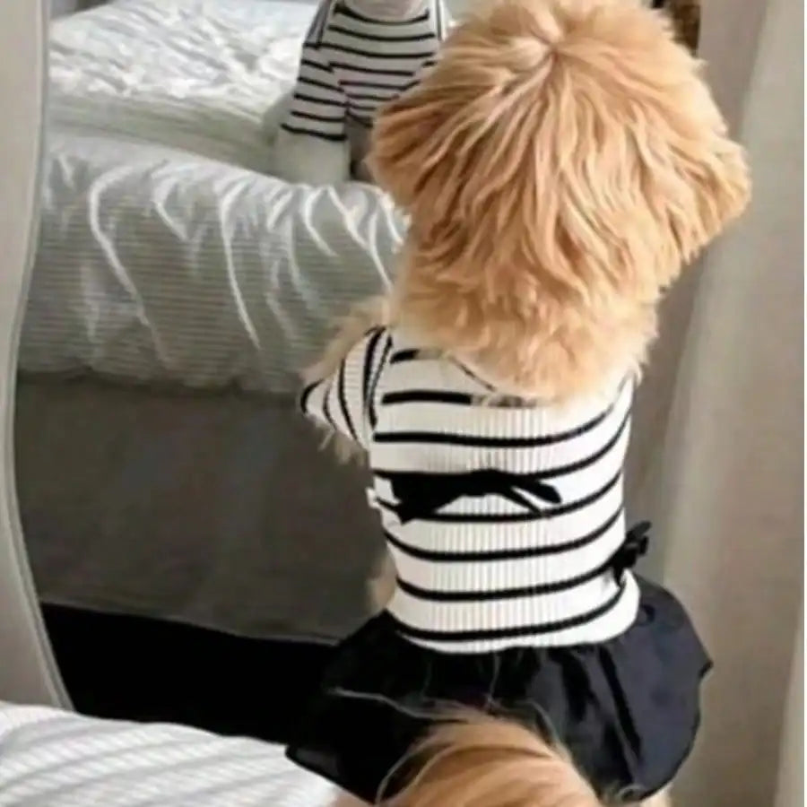 Dog Striped Casual Dress Lightweight Airy Fabric Pet Clothes