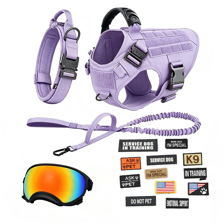 Tactical Dog Harness Vest With Leash Velcro Patches And Sunglasses