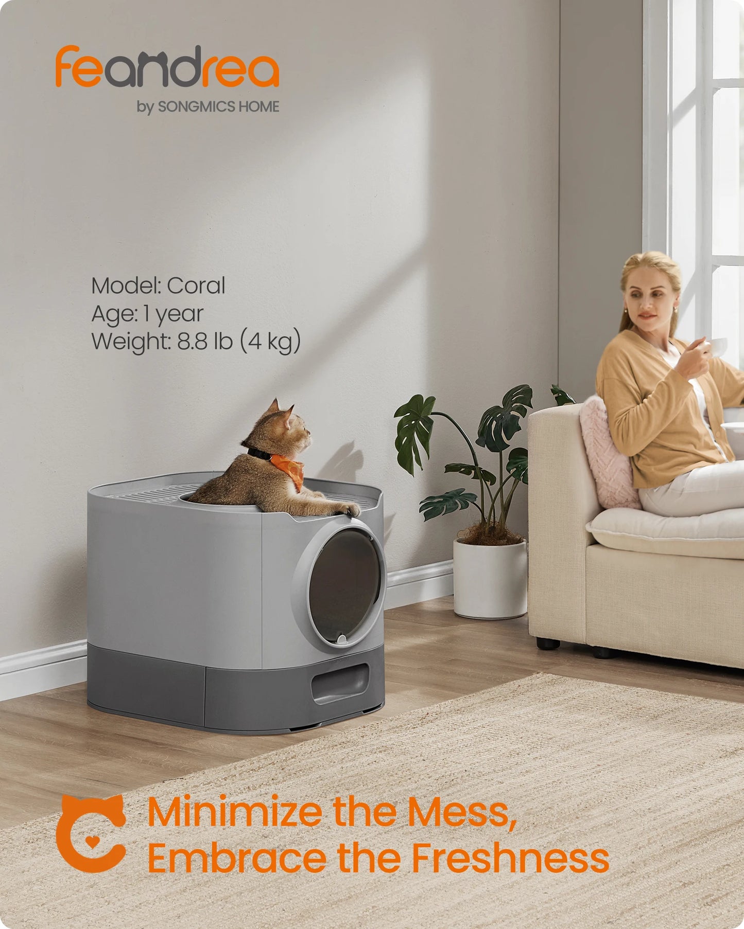Feandrea Enclosed Cat Litter Box With Slide Out Tray