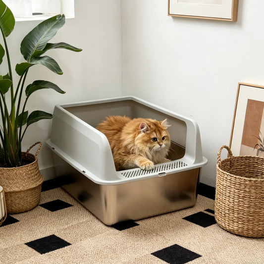 Stainless Steel Cat Litter Box High Sided Semi Open