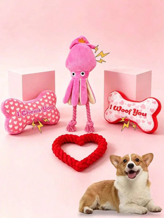 Octopus Squeaky Dog Chew Toy With Rope Interactive Plush