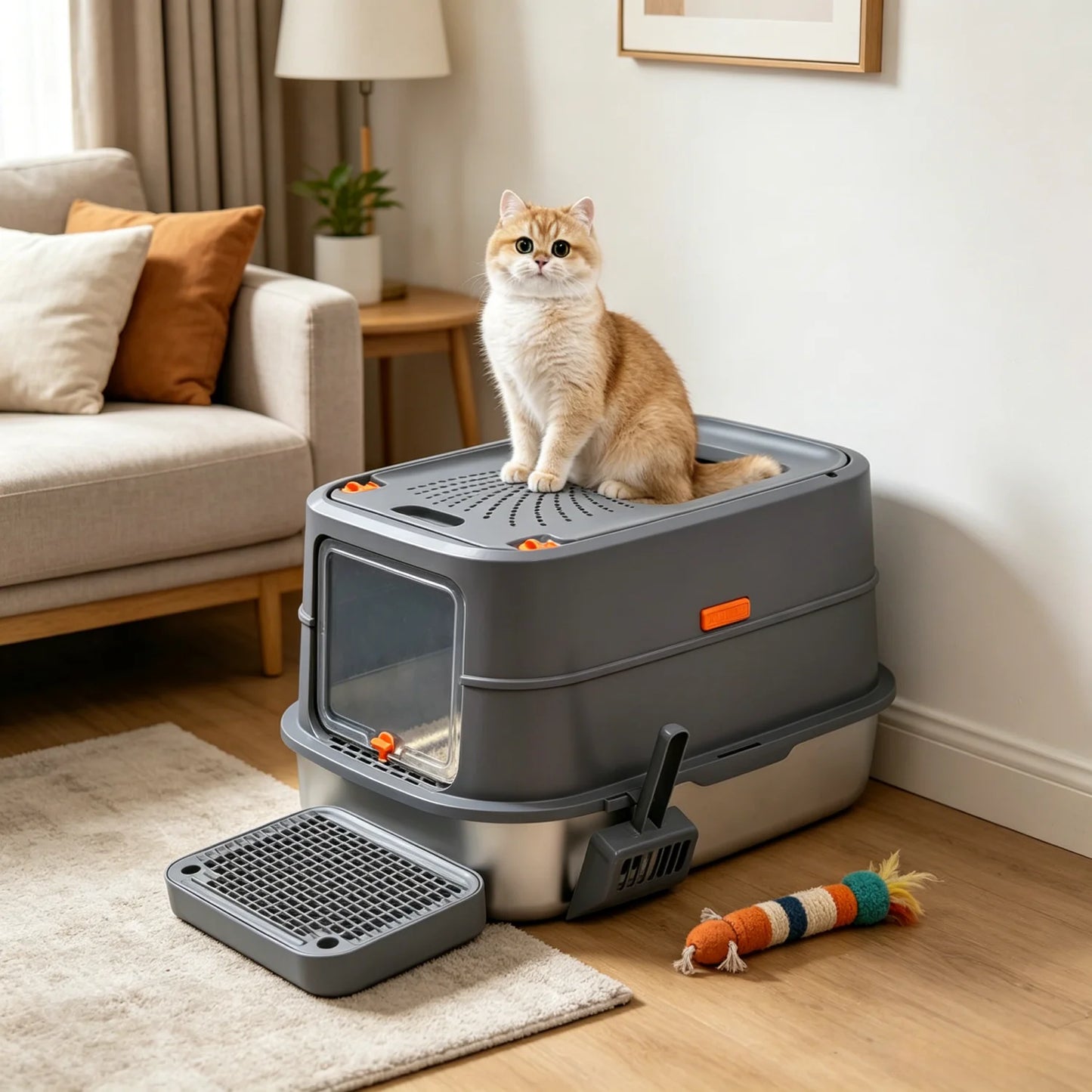 Stainless Steel Cat Litter Box With Lid For Large Cats