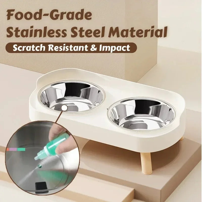 Colorful Elevated Pet Feeder With Neck Support And Dual Bowls