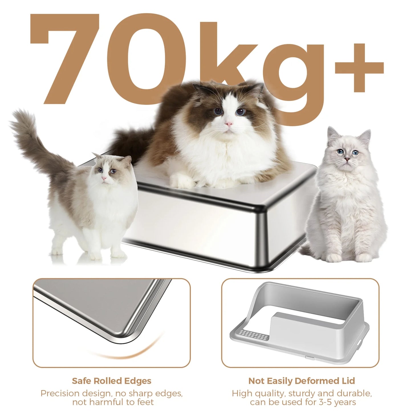 HURRISE Cat Litter Box Stainless Steel Tray With Plastic Cover
