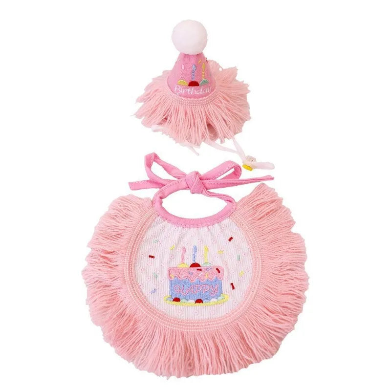 Puppy Birthday Hat Bandana Set With Felt Cone Top Tassels