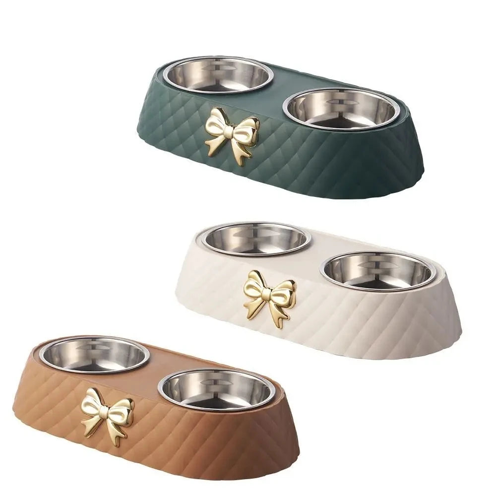 Durable Dual Pet Feeding Bowls With Stainless Steel Bowls