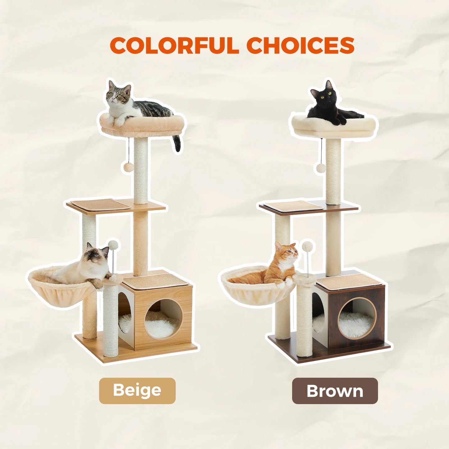 PAWZ Road Modern 3-Tier Wood Cat Tree With Cozy Condo