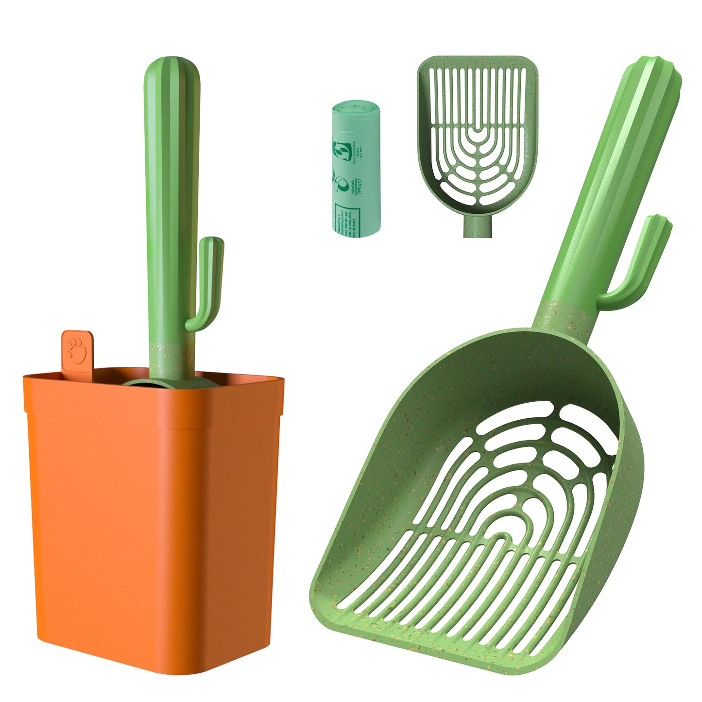 Cactus Cat Litter Scooper With Holder And Wheat Straw Shovels