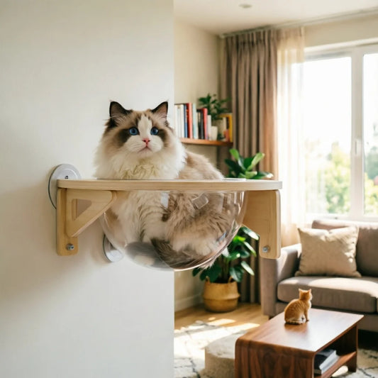 Clear Space Capsule Cat House Wall Mounted With Wooden Frame