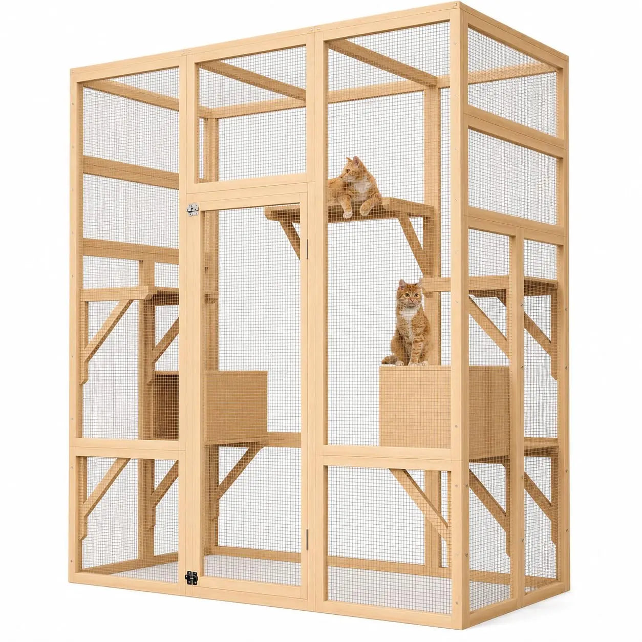 HiMISS Outdoor Wooden Catio Enclosure With Durable Roof And Rest Platforms