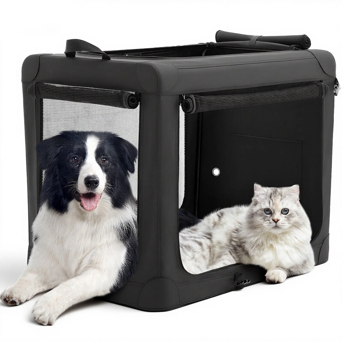 JHK Foldable Soft Dog Crate Kennel With Three Doors Indoors