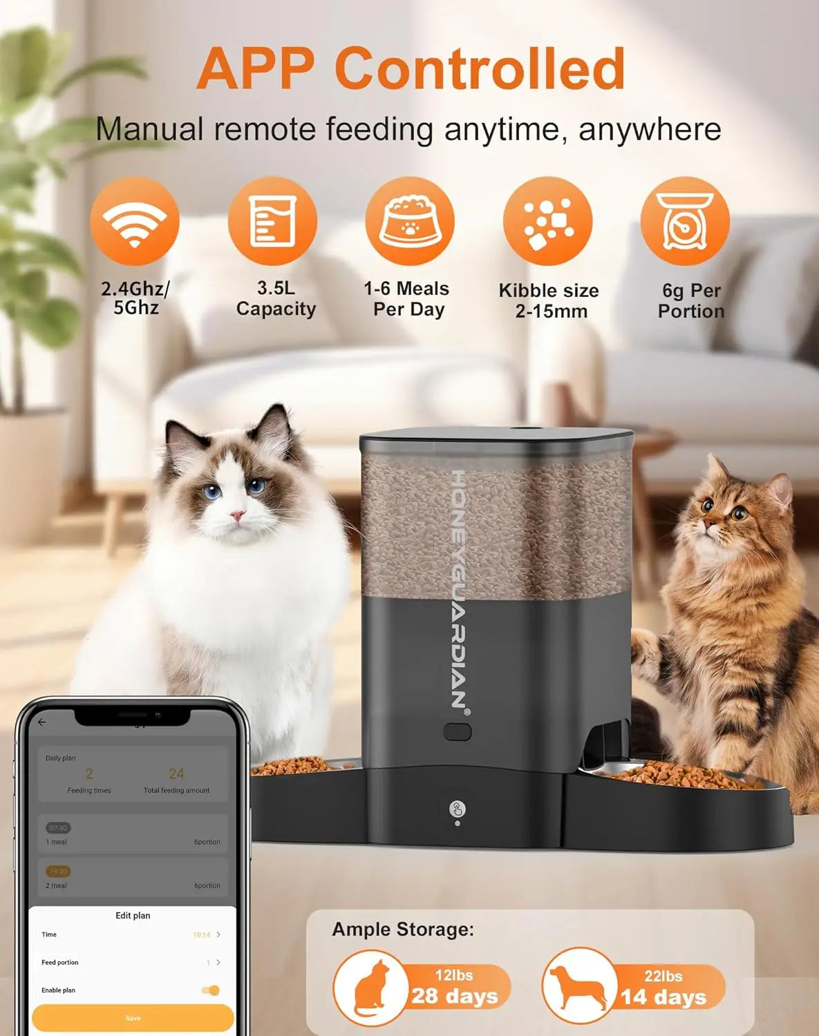 Smart Cat Feeder For Two Cats With WiFi App Control