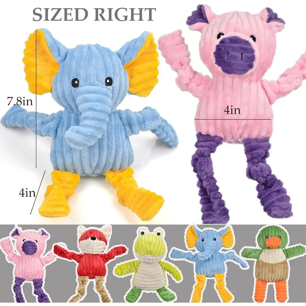 5 Pack Tough Squeaky Plush Dog Toys Assorted Animals Bundle