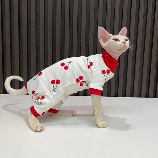 Cartoon Cherry Print Cat Vest For Hairless Sphynx Cats