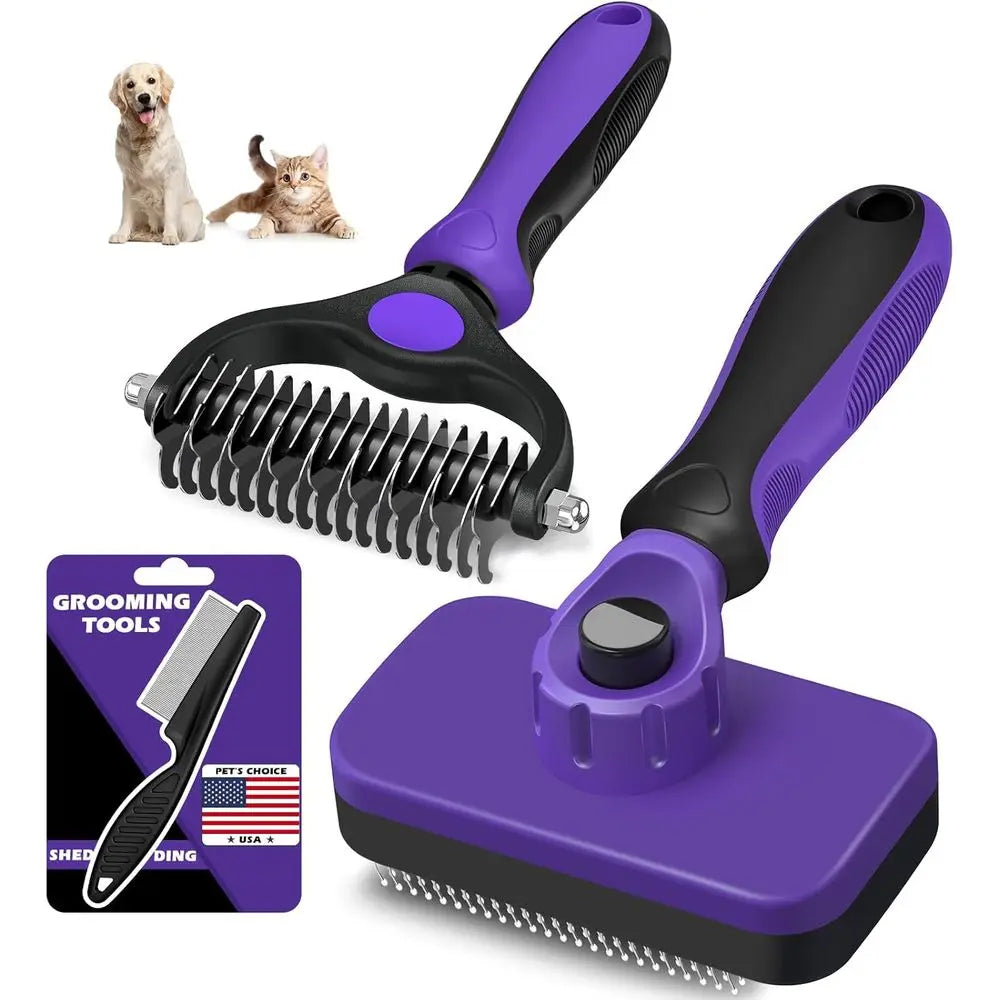 Pet Grooming Kit Slicker Brush Dematting Comb And Rake