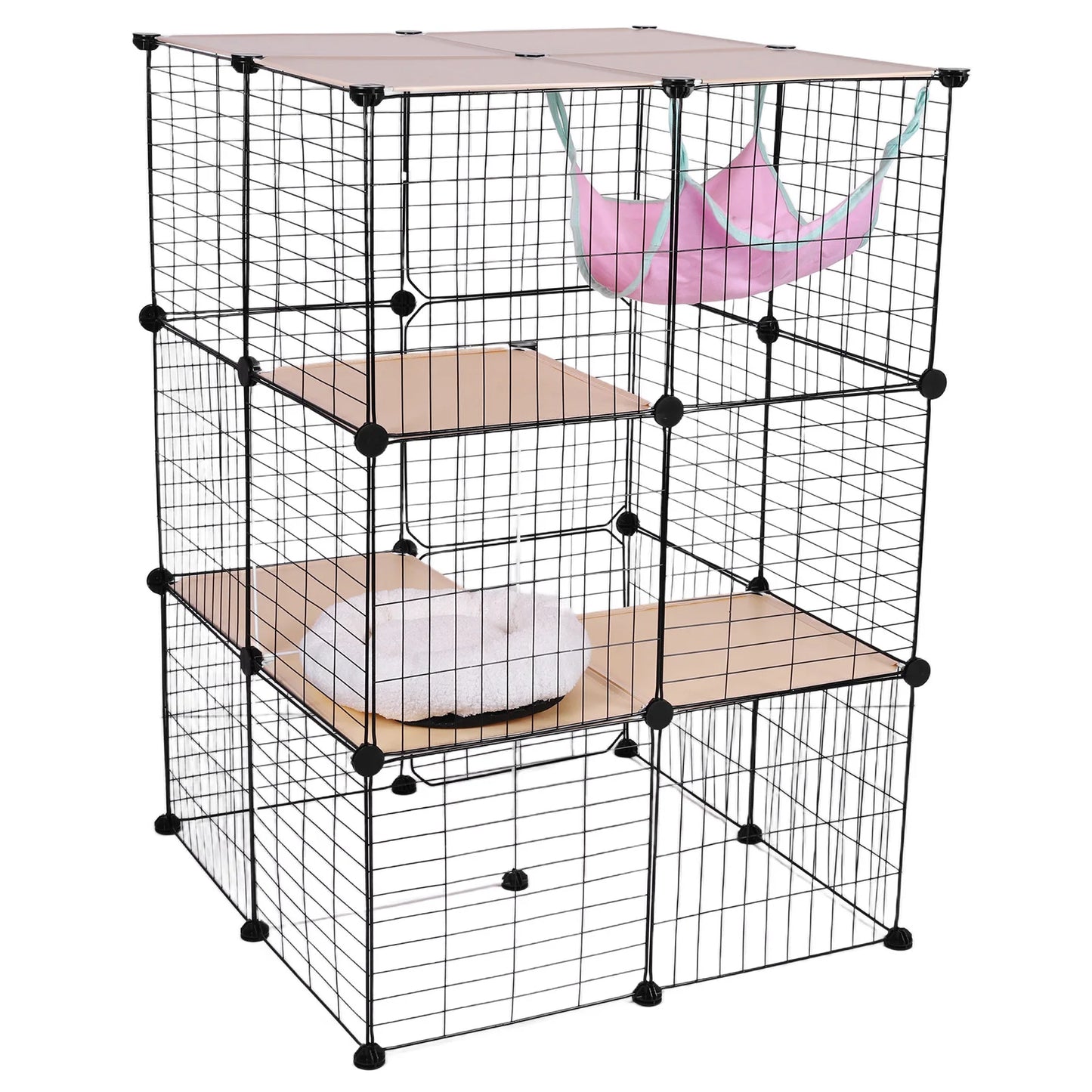 3 Tier Detachable Cat Cage With Hammock And Bed Playpen