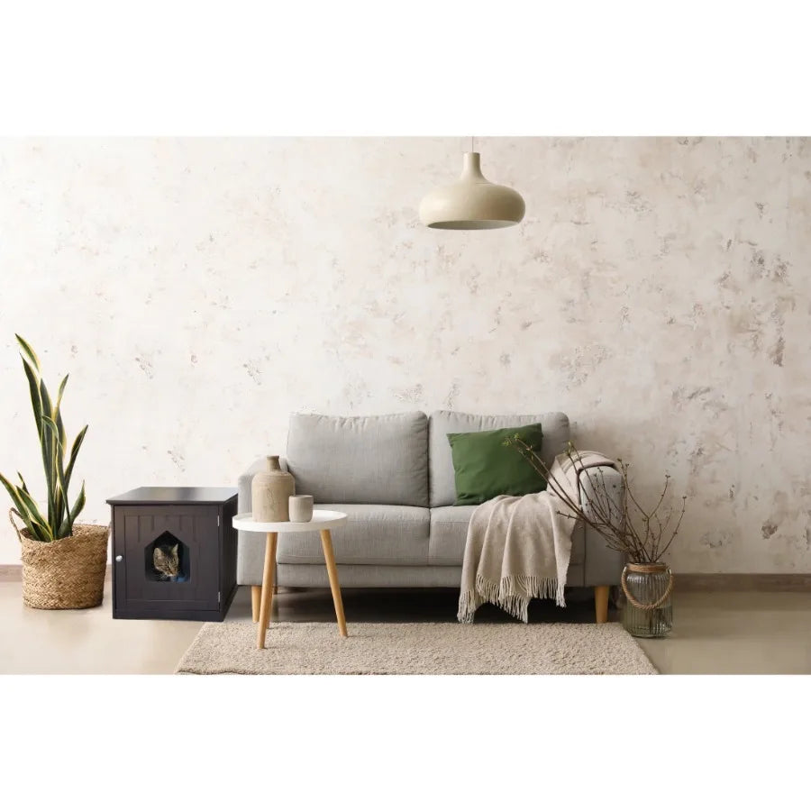 Small Cat Litter Box Enclosure Side Table Hidden Design