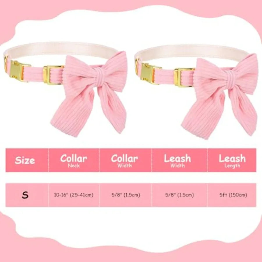 Dog Collar And Leash Set With Bow Tie Adjustable Breathable