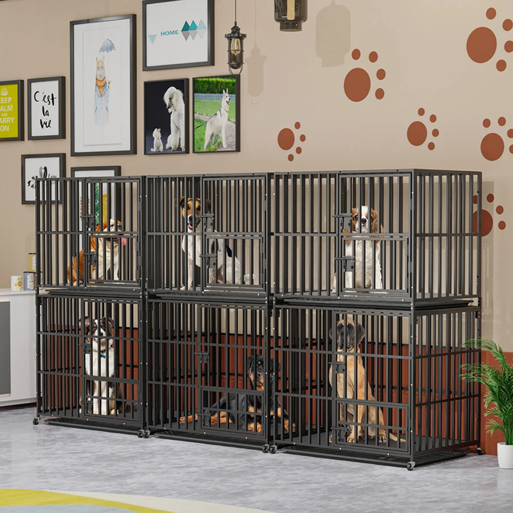 BORWART Oversized Stackable Dog Crate With Removable Tray Lockable Wheels