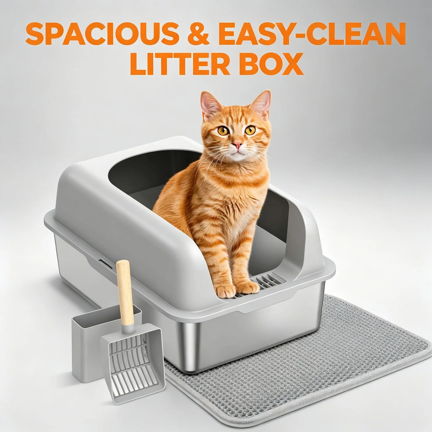 HURRISE Cat Litter Box Stainless Steel Tray With Plastic Cover