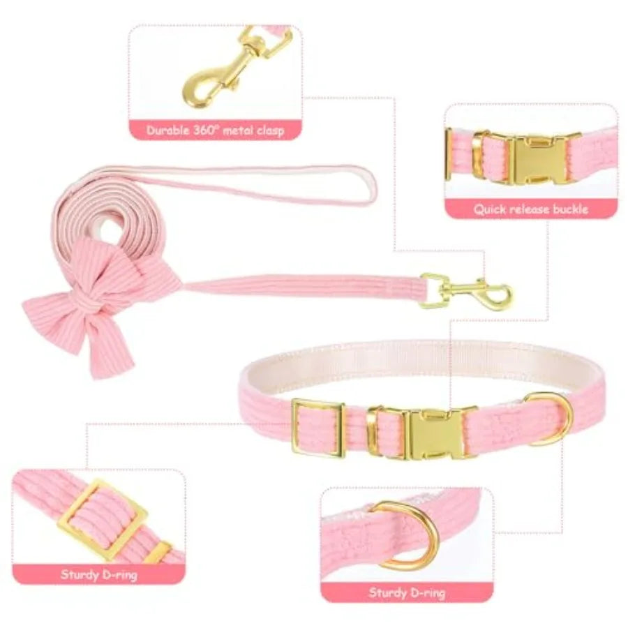 Dog Collar And Leash Set With Bow Tie Adjustable Breathable