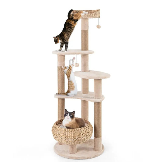 Multilevel Cat Tree Tower With Jute Scratching Posts And Bed