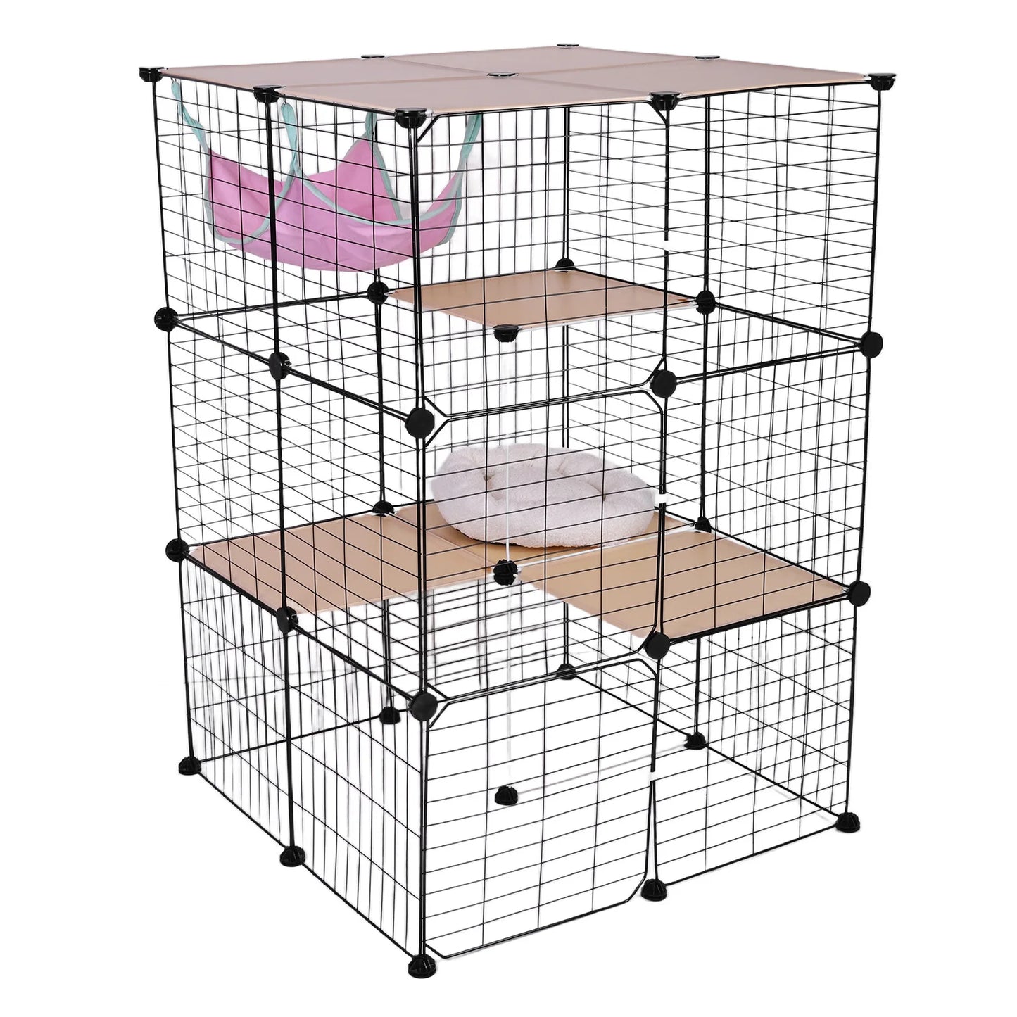 3-Tier Detachable Cat Cage With Hammock And Bed Enclosure