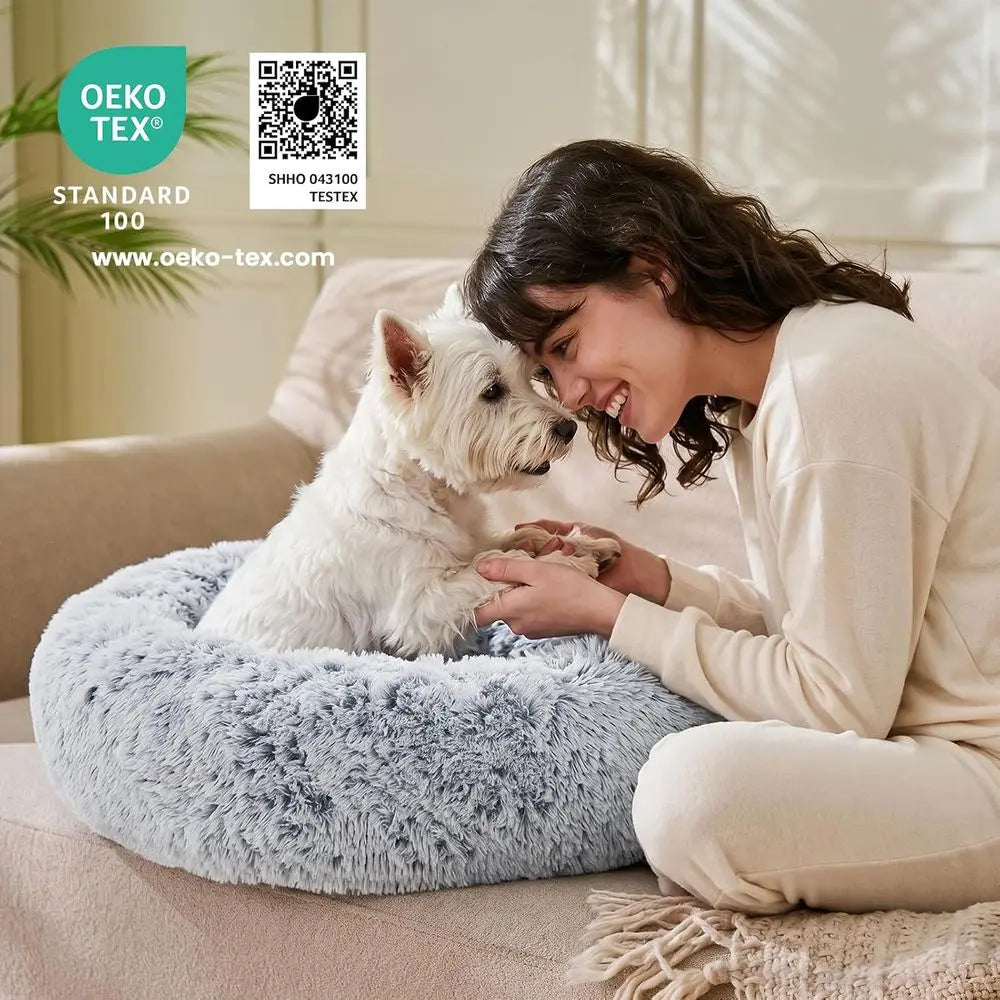 Calming Donut Dog Bed With Washable Cover Non Skid Bottom