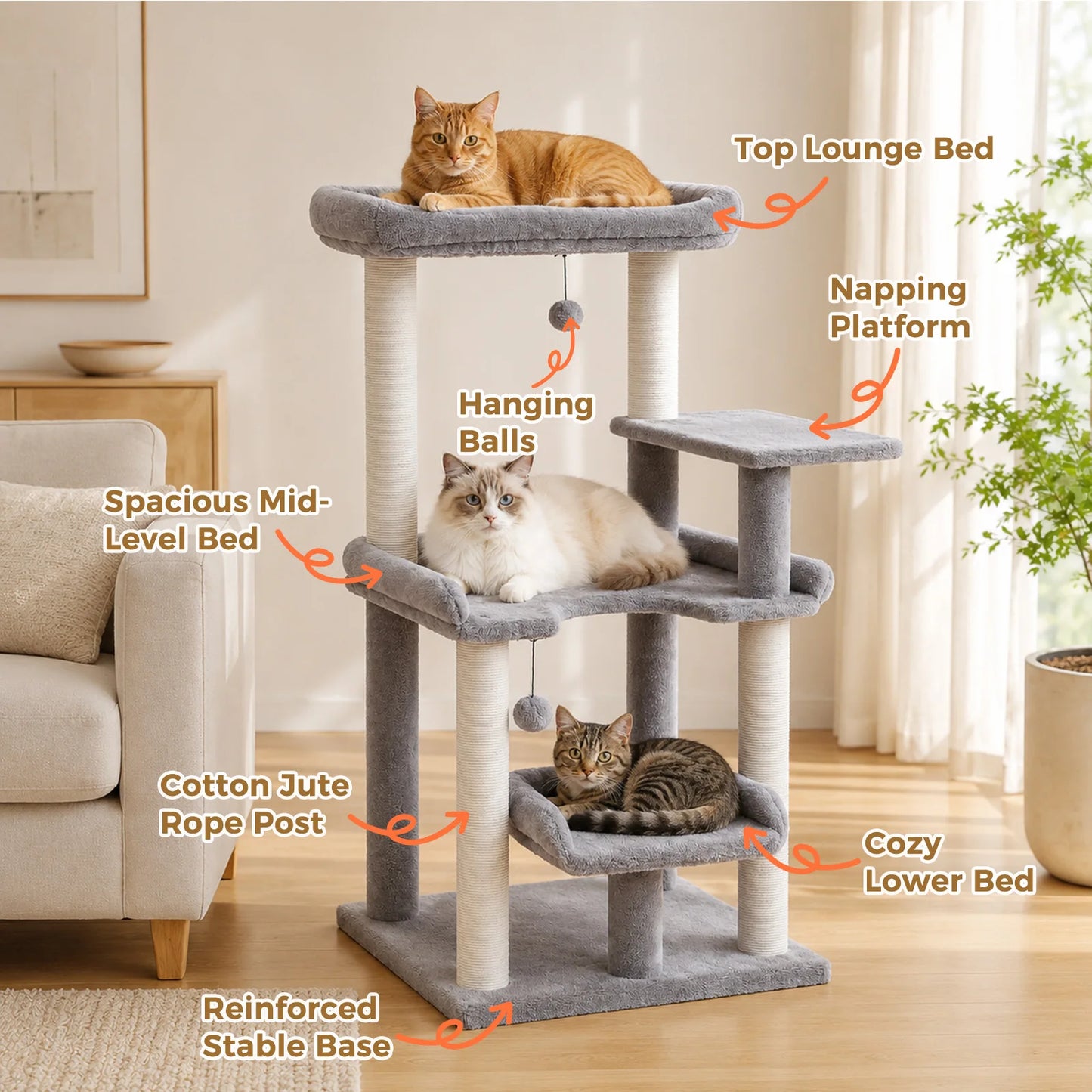PAWZ Road Multi-Level Cat Tree With Top Perch Scratching Posts